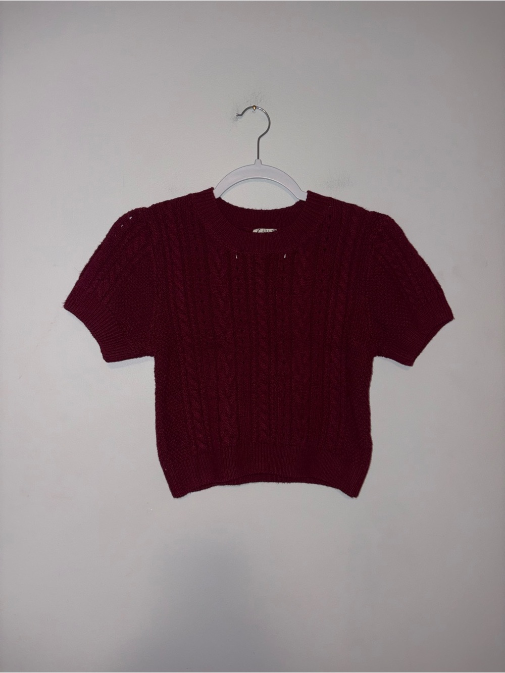 Free People | Burgundy Knit Cropped Sweater T-Shirt